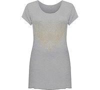 STAR FASHION New Front Diamante Heart & Leopard Heart Short Sleeve Scoop Neck Long T-Shirt/Tunic Top Blouse Uneven Top Plus Size for Ladies/Woman (UK 14-28)