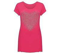 STAR FASHION New Front Diamante Heart & Leopard Heart Short Sleeve Scoop Neck Long T-Shirt/Tunic Top Blouse Uneven Top Plus Size for Ladies/Woman (UK 14-28)