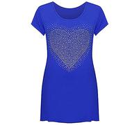 STAR FASHION New Front Diamante Heart & Leopard Heart Short Sleeve Scoop Neck Long T-Shirt/Tunic Top Blouse Uneven Top Plus Size for Ladies/Woman (UK 14-28)