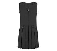 STAR FASHION New Kids Girl’s Plain School Uniform Pleated Front Zip Pinafore Two Button Wrap Over Knife Dress Sleeveless Junior School Wear Black Navy Grey Ages 2-16 Years