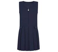 STAR FASHION New Kids Girl’s Plain School Uniform Pleated Front Zip Pinafore Two Button Wrap Over Knife Dress Sleeveless Junior School Wear Black Navy Grey Ages 2-16 Years