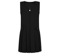 STAR FASHION New Kids Girl’s Plain School Uniform Pleated Front Zip Pinafore Two Button Wrap Over Knife Dress Sleeveless Junior School Wear Black Navy Grey Ages 2-16 Years