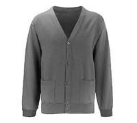 STAR FASHION New Kids Unisex School Fleece Button Cardigans for Girls/Boys Uniform Long Sleeve Buttons up Sweater Formal Plain V Neck Open Front Pockets Kid’s Cardigan Ages 2-14 Years Grey