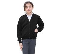 STAR FASHION New Kids Unisex School Fleece Button Cardigans for Girls/Boys Uniform Long Sleeve Buttons up Sweater Formal Plain V Neck Open Front Pockets Kid’s Cardigan Ages 2-14 Years Black