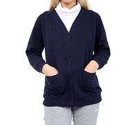 STAR FASHION New Kids Unisex School Fleece Button Cardigans for Girls/Boys Uniform Long Sleeve Buttons up Sweater Formal Plain V Neck Open Front Pockets Kid’s Cardigan Ages 2-14 Years Navy