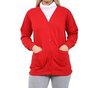 STAR FASHION New Kids Unisex School Fleece Button Cardigans for Girls/Boys Uniform Long Sleeve Buttons up Sweater Formal Plain V Neck Open Front Pockets Kid’s Cardigan Ages 2-14 Years Red
