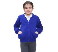 STAR FASHION New Kids Unisex School Fleece Button Cardigans for Girls/Boys Uniform Long Sleeve Buttons up Sweater Formal Plain V Neck Open Front Pockets Kid’s Cardigan Ages 2-14 Years Royal Blue