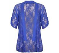 STAR FASHION New Ladies Sheer Shrug Top Cuff Sleeve Open Front Waterfall Design Floral Lace Two Button Kimono Cardigan Top for Woman (Royal Blue)