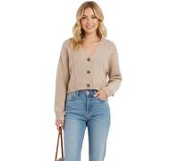 STAR FASHION New Women's Ladies Chunky Cable Knitted Cropped Cardigan Long Sleeve 3 Button Short Crop Top Warm Sweater Jacket Pary Wear UK Size 8-14 Mocha