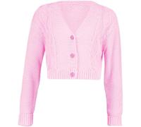 STAR FASHION New Women's Ladies Chunky Cable Knitted Cropped Cardigan Long Sleeve 3 Button Short Crop Top Warm Sweater Jacket Pary Wear UK Size 8-14 Baby Pink