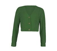 STAR FASHION New Women's Ladies Chunky Cable Knitted Cropped Cardigan Long Sleeve 3 Button Short Crop Top Warm Sweater Jacket Pary Wear UK Size 8-14 Green