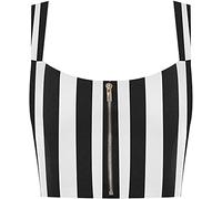 STAR FASHION New Zipper Bandeau Summer Frill Crop Top - Smoked Crop Tank Top Strap Shoulder Stretch Tube Top Plain & Printed Bralette Camisole for Woman, Black White Striped (UK 12-14)