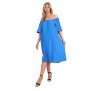 STAR FASHION Off The Shoulder Pleated Dress for Womens Tunic Midi Evening Dress Ladies A-Line with Bardot Short Sleeve Italian Made One Size Royal Blue