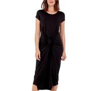 STAR FASHION Parachute Midi Dress Womens Italian Lagenlook Tulip Long Summer Dresses Stretchy Cap Sleeve Ladies Plain Round Neck Midi One Size Black