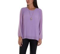 STAR FASHION Pleated Necklace Top for Womens Long Sleeve Italian Lined Chiffon Front Round Neck Blouse Top with Pendant Ladies Workwear Blouse for Office One Size Lilac