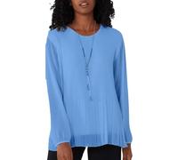 STAR FASHION Pleated Necklace Top for Womens Long Sleeve Italian Lined Chiffon Front Round Neck Blouse Top with Pendant Ladies Workwear Blouse for Office One Size Sky Blue