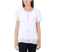 STAR FASHION Pleated Necklace Top Short Sleeve Womens Chiffon Blouse Top Flowy Round Neck Summer Tunic Shirt UK One Size 10-18 White
