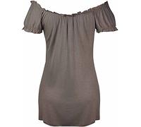 STAR FASHION Semi Sheer Boho Shoulder Off Elasticated Gather Long Gypsy Summer Top Cosplay Strapless Camisole Steampunk Pirate Costume Blouse for Woman (Mocha)