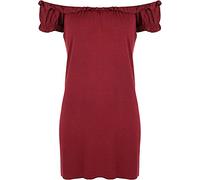 STAR FASHION Semi Sheer Boho Shoulder Off Elasticated Gather Long Gypsy Summer Top Cosplay Strapless Camisole Steampunk Pirate Costume Blouse for Woman (Wine)