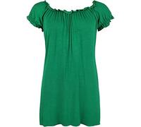 STAR FASHION Semi Sheer Boho Shoulder Off Elasticated Gather Long Gypsy Summer Top Cosplay Strapless Camisole Steampunk Pirate Costume Blouse for Woman (Jade Green)