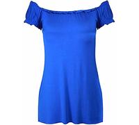 STAR FASHION Semi Sheer Boho Shoulder Off Elasticated Gather Long Gypsy Summer Top Cosplay Strapless Camisole Steampunk Pirate Costume Blouse for Woman (Royal Blue)