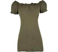 STAR FASHION Semi Sheer Boho Shoulder Off Elasticated Gather Long Gypsy Summer Top Cosplay Strapless Camisole Steampunk Pirate Costume Blouse for Woman (Khaki)