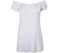 STAR FASHION Semi Sheer Boho Shoulder Off Elasticated Gather Long Gypsy Summer Top Cosplay Strapless Camisole Steampunk Pirate Costume Blouse for Woman (White)