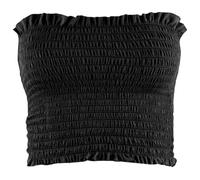 STAR FASHION Sheering Crop Boobtube for Womens Crepe Fabric Boobtube Vest Tops Ladies Gather Strapless Top Shirred Bandeau Summer Bra Crop Top-Black-16-18