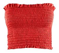 STAR FASHION Sheering Crop Boobtube for Womens Crepe Fabric Boobtube Vest Tops Ladies Gather Strapless Top Shirred Bandeau Summer Bra Crop Top-Red-12-14