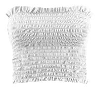 STAR FASHION Sheering Crop Boobtube for Womens Crepe Fabric Boobtube Vest Tops Ladies Gather Strapless Top Shirred Bandeau Summer Bra Crop Top-White-12-14