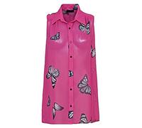 STAR FASHION Sleeveless Chiffon Uneven Hem Shirt Top Plus Size Loose Fit Asymmetric Tunic Top Blouse Stretch Fitting Button Down Chambray Shirt for Woman, Butterfly Cerise (UK 14 - 28)