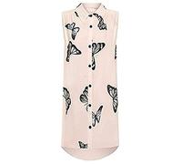 STAR FASHION Sleeveless Chiffon Uneven Hem Shirt Top Plus Size Loose Fit Asymmetric Tunic Top Blouse Stretch Fitting Button Down Chambray Shirt for Woman, Butterfly Nude (UK 14 - 28)