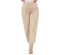STAR FASHION Tie Harem Pants for Womens Tie Waist Drawstring Elasticated Hareem Trousers Ladies Ankle Cuffed Plain Harem Bottoms Stone-XXL