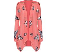 STAR FASHION Woman’s Butterfly Printed Chiffon Sheer Kimono Cardigan Casual Loose Open Front Cover Ups Top (Coral)