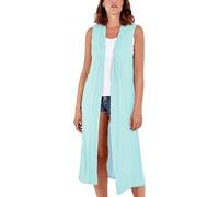 STAR FASHION Woman’s Open Front Sleeveless Maxi Long Length Boyfriend Cardigan Ladies Plain Blazer Waistcoat Floaty Top Duster Jacket UK 20-22 Mint