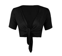 STAR FASHION Women Cap Sleeve Bolero Shrug Tie Up Front Cropped Cardigan Short Sleeves Top Black UK 16-18