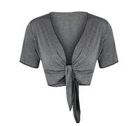 STAR FASHION Women Cap Sleeve Bolero Shrug Tie Up Front Cropped Cardigan Short Sleeves Top Charcoal UK 20-22