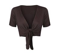 STAR FASHION Women Cap Sleeve Bolero Shrug Tie Up Front Cropped Cardigan Short Sleeves Top Chocolate Brown UK 20-22