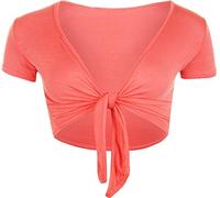 STAR FASHION Women Cap Sleeve Bolero Shrug Tie Up Front Cropped Cardigan Short Sleeves Top Coral UK 8-23