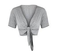 STAR FASHION Women Cap Sleeve Bolero Shrug Tie Up Front Cropped Cardigan Short Sleeves Top Light Grey UK 8-10