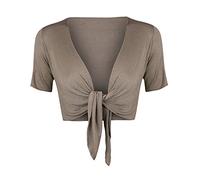 STAR FASHION Women Cap Sleeve Bolero Shrug Tie Up Front Cropped Cardigan Short Sleeves Top Mocha UK 8-10