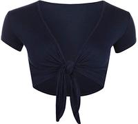 STAR FASHION Women Cap Sleeve Bolero Shrug Tie Up Front Cropped Cardigan Short Sleeves Top Navy UK 12-14