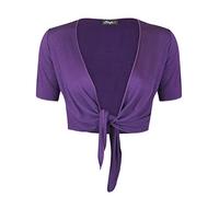 STAR FASHION Women Cap Sleeve Bolero Shrug Tie Up Front Cropped Cardigan Short Sleeves Top Purple UK 20-22