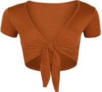 STAR FASHION Women Cap Sleeve Bolero Shrug Tie Up Front Cropped Cardigan Short Sleeves Top Rust UK 8-10