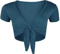 STAR FASHION Women Cap Sleeve Bolero Shrug Tie Up Front Cropped Cardigan Short Sleeves Top Teal UK 20-22