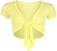 STAR FASHION Women Cap Sleeve Bolero Shrug Tie Up Front Cropped Cardigan Short Sleeves Top Yellow UK 16-18