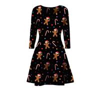 STAR FASHION Women Christmas Party Dress Snowman Swing Dress Novelty Printed Skater Xmas Dress Secret Santa Gift for Ladies SF0188 24-26