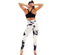 STAR FASHION Women Honeycomb Waffle Leggings Anti Cellulite High Waist Yoga Pants Tummy Control Gym Butt Lifting Textured Scrunch Butt Tights | Black Tie Dy | Medium
