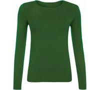 STAR FASHION Women Ladies Long Sleeve Round Neck Plain Top Stretchy Casual T Shirts Basic Slim fit Tee Tops UK Size 16-18 - Bottle Green