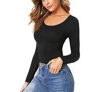 STAR FASHION Women Ladies Long Sleeve Round Neck Plain Top Stretchy Casual T Shirts Basic Slim fit Tee Tops UK Size 24-26 - Black